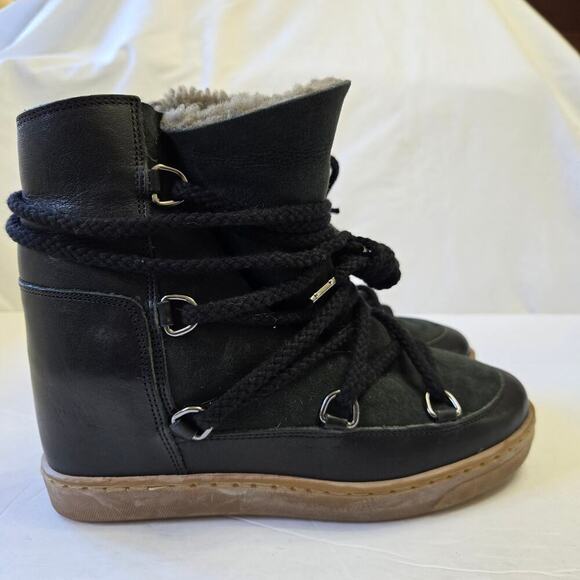 Isabel Marant Nowles Boots Womens US 5.5 / EU 36 Leather Shearling Hidden Wedge - Picture 1 of 12